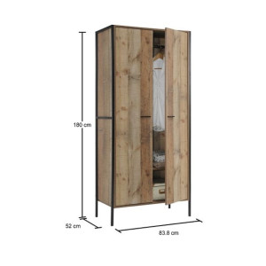 2 Door Wardrobe Vintage Industrial Style Tall Double Bedroom Rustic Oak Rail Cupboard - Image 6
