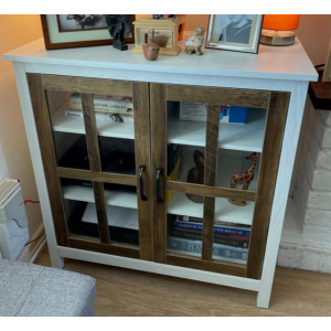 Rustic Side Cabinet Farmhouse Glass Display Cupboard Shabby Chic Sideboard Unit - Image 2