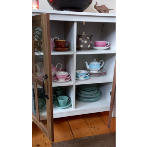 Rustic Side Cabinet Farmhouse Glass Display Cupboard Shabby Chic Sideboard Unit - Image 5
