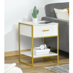 White Bedside Table Contemporary Gold Drawer Cabinet Modern Shelf Lamp Stand