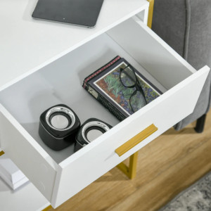 White Bedside Table Contemporary Gold Drawer Cabinet Modern Shelf Lamp Stand - Image 4