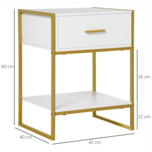 White Bedside Table Contemporary Gold Drawer Cabinet Modern Shelf Lamp Stand - Image 5