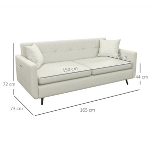 2 Seater Sofa Vintage Retro Settee Fabric Loveseat Couch Double Lounge Room Seat Beige - Image 5