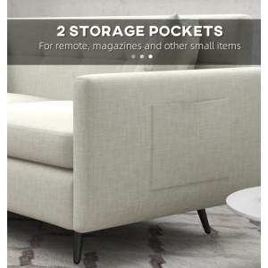 2 Seater Sofa Vintage Retro Settee Fabric Loveseat Couch Double Lounge Room Seat Beige - Image 3