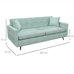 2 Seater Sofa Vintage Retro Settee Fabric Loveseat Couch Double Lounge Room Seat Blue-ish - Image 5