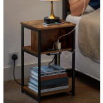 Industrial Bedside Table Rustic Metal Side Cabinet Charging USB Socket Shelf