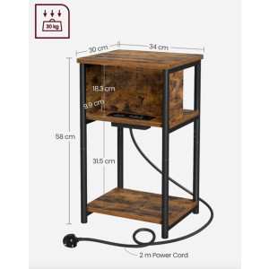 Industrial Bedside Table Rustic Metal Side Cabinet Charging USB Socket Shelf - Image 4