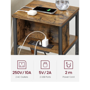 Industrial Bedside Table Rustic Metal Side Cabinet Charging USB Socket Shelf - Image 3
