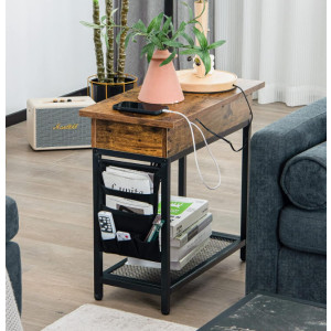 Industrial Side Table Slim Socket Bedside Table Rustic Metal Cabinet Console - Image 3
