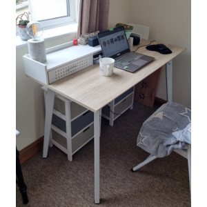 Modern Computer Desk White/Oak Office Workstation Large Storage Writing PC Table - Image 3