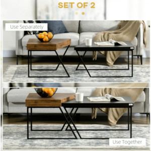 Modern Coffee Table Rustic Metal Set 2 Side End Tables Vintage Industrial Room - Image 4