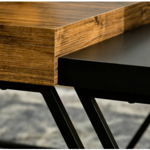 Modern Coffee Table Rustic Metal Set 2 Side End Tables Vintage Industrial Room - Image 6
