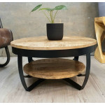 Industrial Coffee Table Large Vintage Round Rustic Metal Wooden Storage Shelf