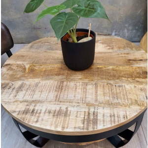 Industrial Coffee Table Large Vintage Round Rustic Metal Wooden Storage Shelf - Image 3