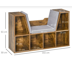 Rustic Storage Bench Padded Window Seat Hall Bookcase Cabinet Display Shelf Unit - Image 5