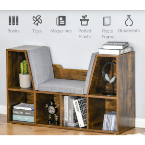 Rustic Storage Bench Padded Window Seat Hall Bookcase Cabinet Display Shelf Unit - Image 3