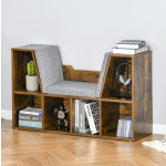 Rustic Storage Bench Padded Window Seat Hall Bookcase Cabinet Display Shelf Unit