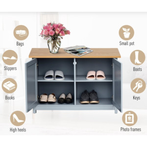Grey Shoe Cabinet Cottage Hallway Furniture Vintage Storage Bench Cupboard Unit - Image 4