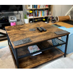 Square Coffee Table Vintage Industrial Storage Shelf Unit Rustic Metal Furniture