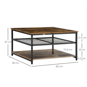 Square Coffee Table Vintage Industrial Storage Shelf Unit Rustic Metal Furniture - Image 4