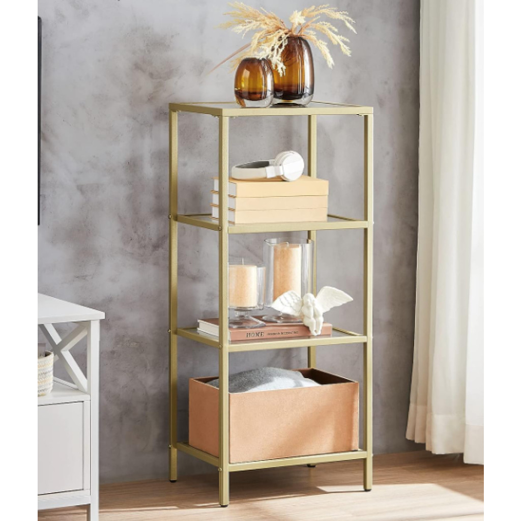 Storage Side Shelf Glass Display Cabinet Modern Gold Side Shelf Industrial Metal Tall ...