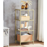 Glass Display Cabinet Modern Gold Side Shelf Industrial Metal Tall Storage Unit