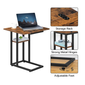 Sofa Side Table Rustic Metal End Folding Unit Vintage Industrial Plant Lamp Stand - Image 6