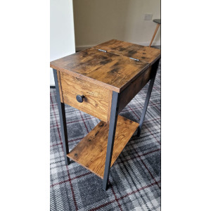 Narrow Side Table Rustic Metal Storage Drawer Industrial Sofa End Plant Lamp Stand - Image 3