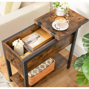 Narrow Side Table Rustic Metal Storage Drawer Industrial Sofa End Plant Lamp Stand - Image 2