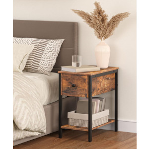 Narrow Side Table Rustic Metal Storage Drawer Industrial Sofa End Plant Lamp Stand - Image 5