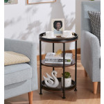 Industrial Side Table Small Round Coffee End Storage Tier Shelf Rustic Plant Lamp Stand
