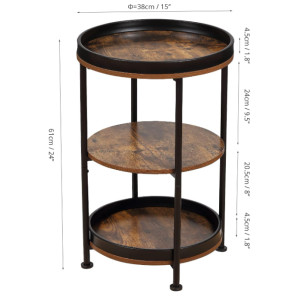 Industrial Side Table Small Round Coffee End Storage Tier Shelf Rustic Plant Lamp Stand - Image 4