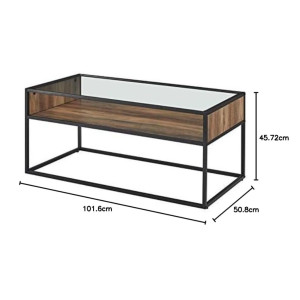 Industrial Coffee Table Rustic Glass Storage Shelf Modern Side End Furniture - Image 4