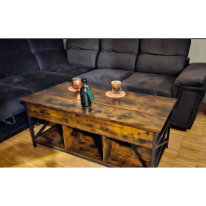 Large Coffee Table Vintage Industrial Lift Top Storage Rustic Metal Desk Shelf Unit - Image 3