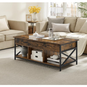 Large Coffee Table Vintage Industrial Lift Top Storage Rustic Metal Desk Shelf Unit - Image 2