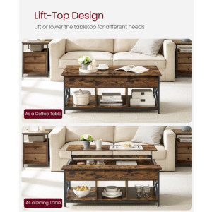 Large Coffee Table Vintage Industrial Lift Top Storage Rustic Metal Desk Shelf Unit - Image 5