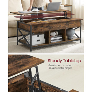 Large Coffee Table Vintage Industrial Lift Top Storage Rustic Metal Desk Shelf Unit - Image 4