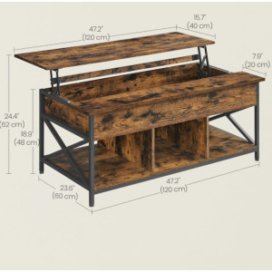 Large Coffee Table Vintage Industrial Lift Top Storage Rustic Metal Desk Shelf Unit - Image 6