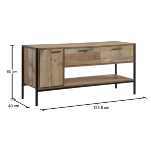 Industrial TV Stand Vintage Retro Cabinet Rustic Oak Media Metal Storage Unit - Image 4