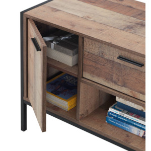 Industrial TV Stand Vintage Retro Cabinet Rustic Oak Media Metal Storage Unit - Image 5
