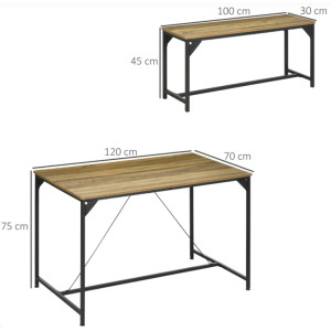 Dining Table and Bench Set Vintage Industrial Kitchen Rustic Metal Space Saving - Image 3