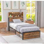 Single Bed Frame Small Bedroom Furniture Rustic Metal Vintage Industrial Storage Headboard