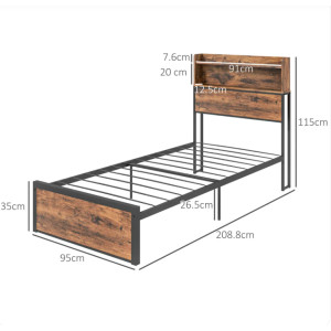 Single Bed Frame Small Bedroom Furniture Rustic Metal Vintage Industrial Storage Headboard - Image 5