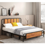 King Size Bed Frame Rustic Metal Bedroom Furniture Vintage Industrial Headboard