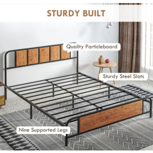 King Size Bed Frame Rustic Metal Bedroom Furniture Vintage Industrial Headboard - Image 4
