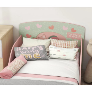 Kids Bed Frame Children Bedroom Furniture Wooden Girls Pink Single Side Rails - Image 4