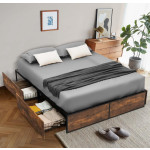 Rustic Bed Frame Double Bedroom Furniture Large Vintage Industrial Metal 4 Drawers