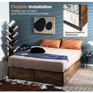 Rustic Bed Frame Double Bedroom Furniture Large Vintage Industrial Metal 4 Drawers - Image 5