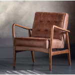 Brown Leather Armchair Vintage Industrial Sofa Chair Mid Century Solid Wood Seat