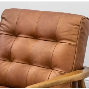 Brown Leather Armchair Vintage Industrial Sofa Chair Mid Century Solid Wood Seat - Image 3